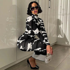 Women Fashion Autumn Sexy Long Sleeve Printed Bodycon Pencil Long Dress Streetwear 2024 Fall Clothes Wholesale Items