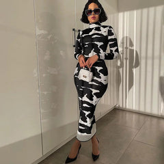 Women Fashion Autumn Sexy Long Sleeve Printed Bodycon Pencil Long Dress Streetwear 2024 Fall Clothes Wholesale Items
